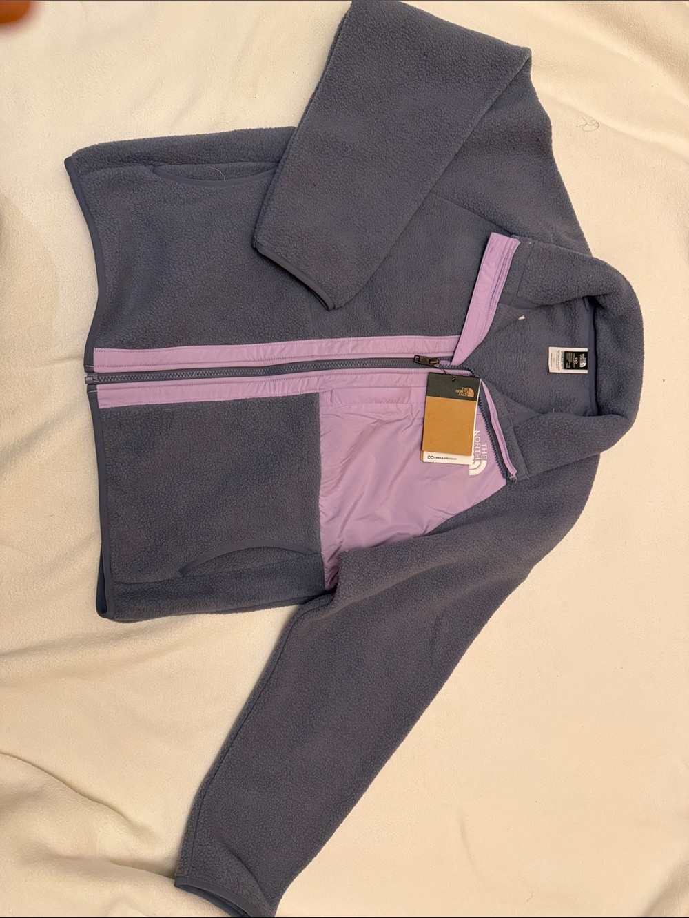 The North Face Teddy Fleece Jacket - Gray with Lavender Trim